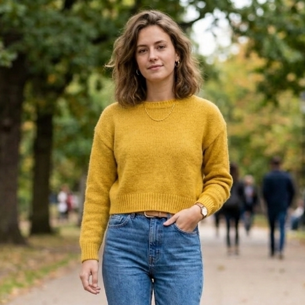 NWT Forever 21 S Modern Contemporary Spring Mustard Yellow Cropped Knit Sweater